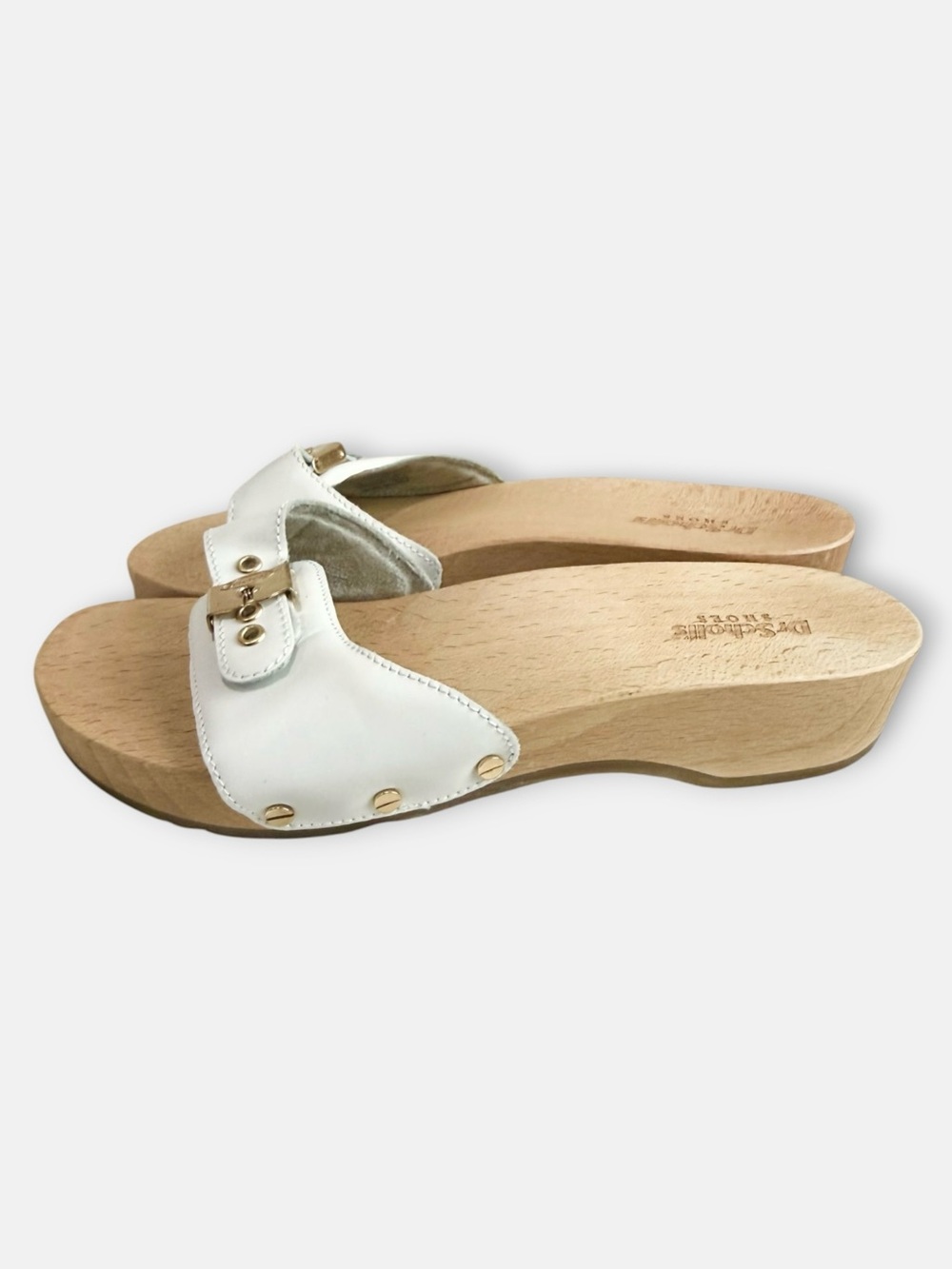 Dr. Scholl's Original Pescura Slide Sandals in White Leather with Gold Size 7 - Picture 2 of 9